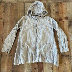 Eileen Fisher Womens Lightweight Hooded Jacket Gray Front Pockets Zipper Closure